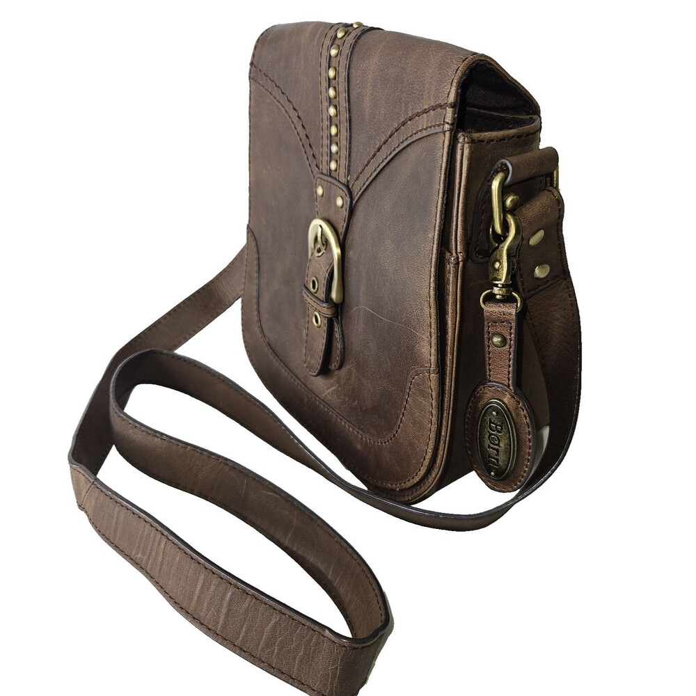 BORN Studded Brown Leather Crossbody Bag, Womens Medium - Picture 2 of 11